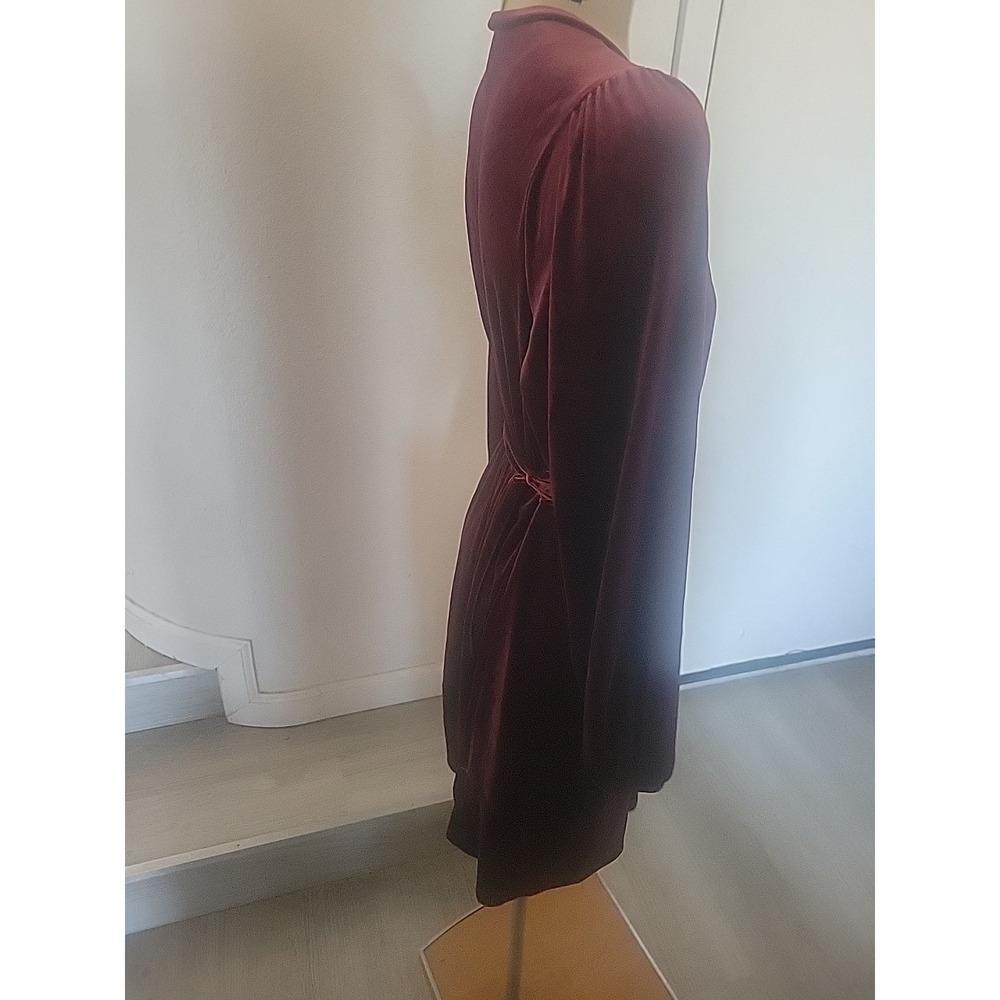 Velvet Burgundy Wrap Dress Long Sleeve Party Elegant Belted Mini gothic emo sexy - Picture 4 of 10